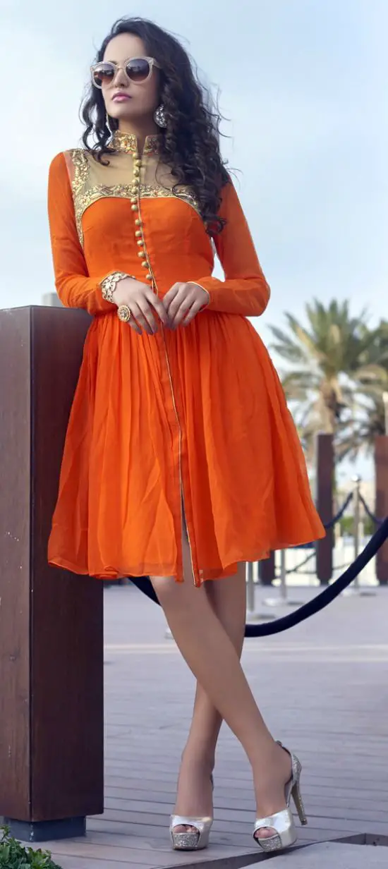 Orange Faux Indo Western Style Kurti