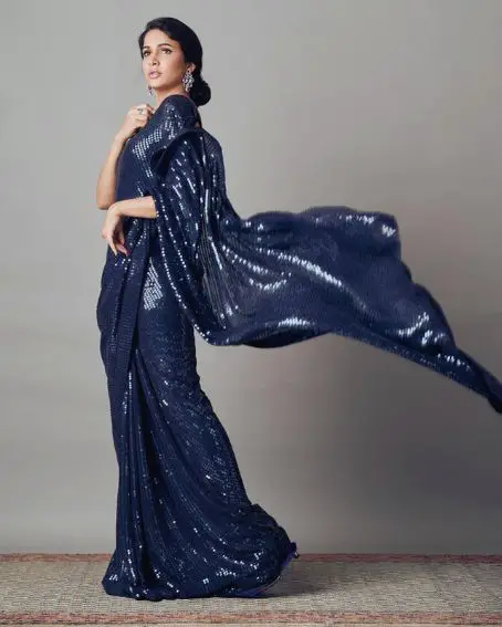 Lavanya Tripathi In Navy Blue Shimmery Sequin Saree