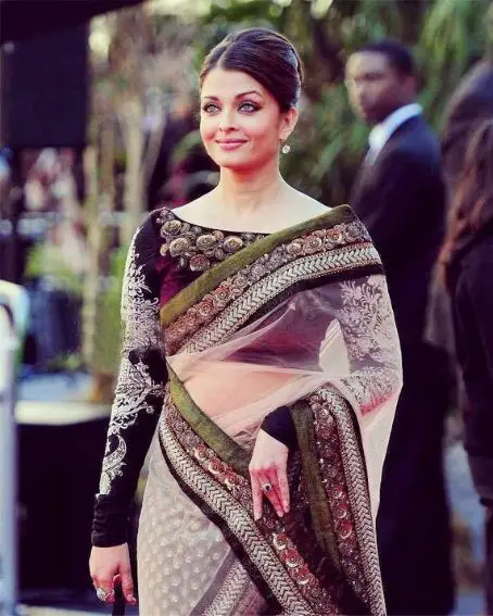 Classy Aishwarya Rai In White Transparent Saree With Heavy Embroidery Work