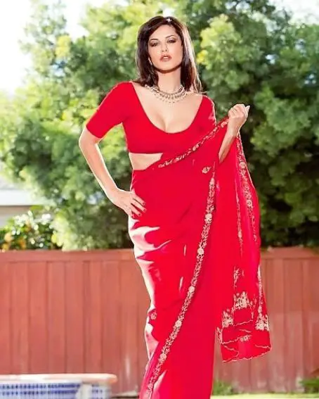 Sunny Leone In Radiant Red Saree With Blouse