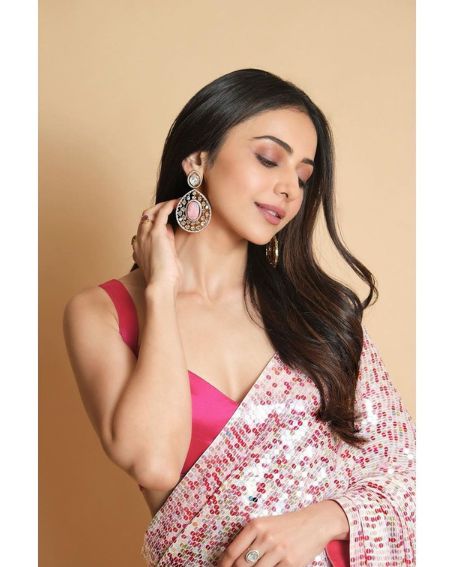 Rakul Preet In Fuschia Pink Sequin Saree