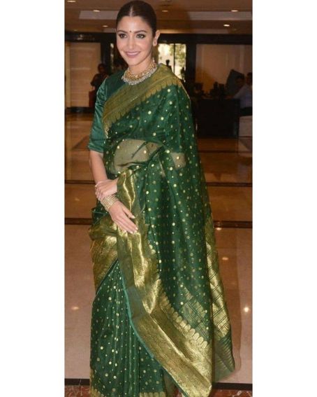 Anushka Sharma In Dark Green Banaras Silk