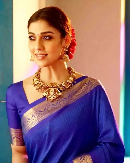 Royal Blue Silk Saree With Same Color Half Sleeve Blouse