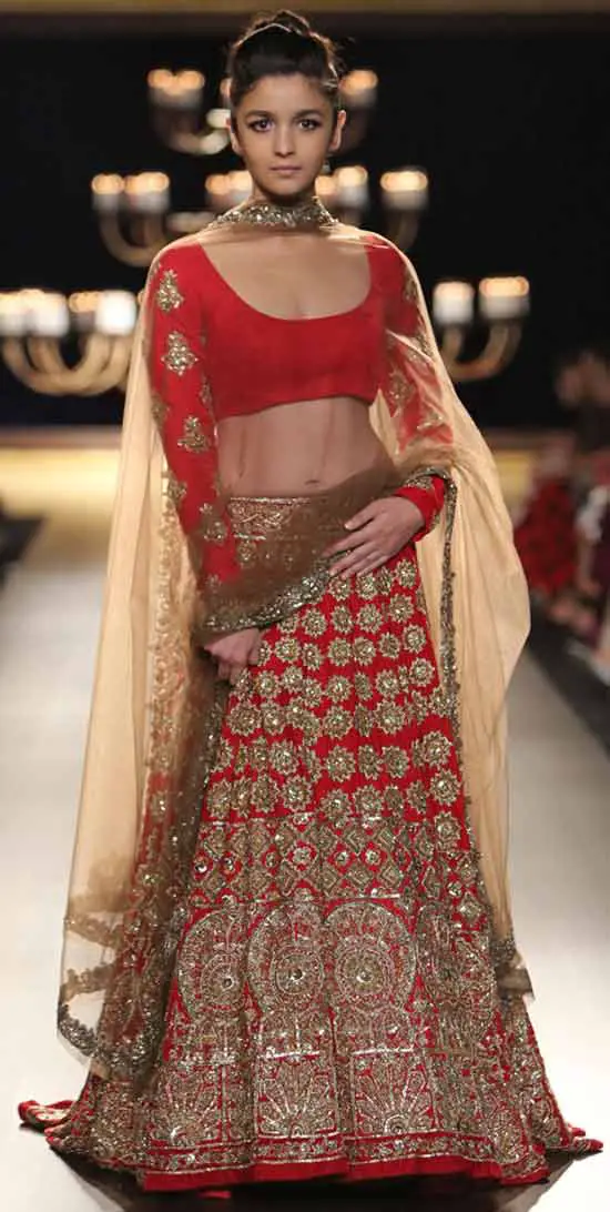 Alia Bhatt In Red Designer Lehenga