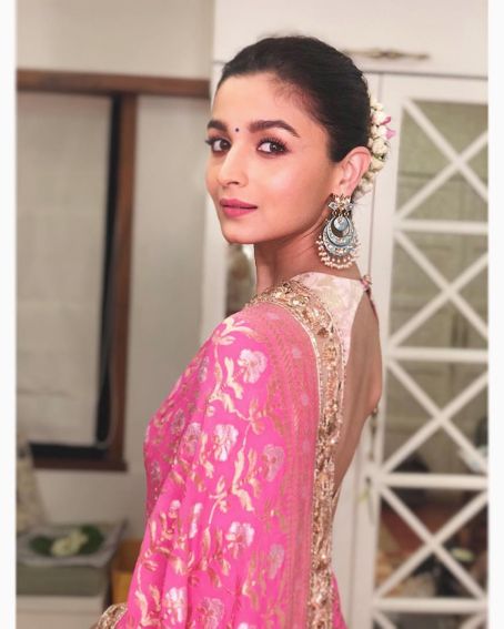 Alia In Glitzy Sequined Pink Saree