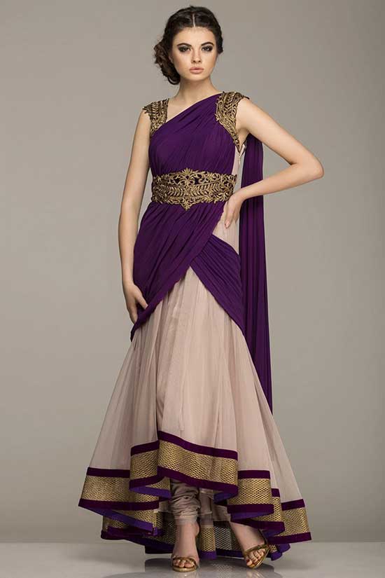 Beige And Purple Anarkali Suit