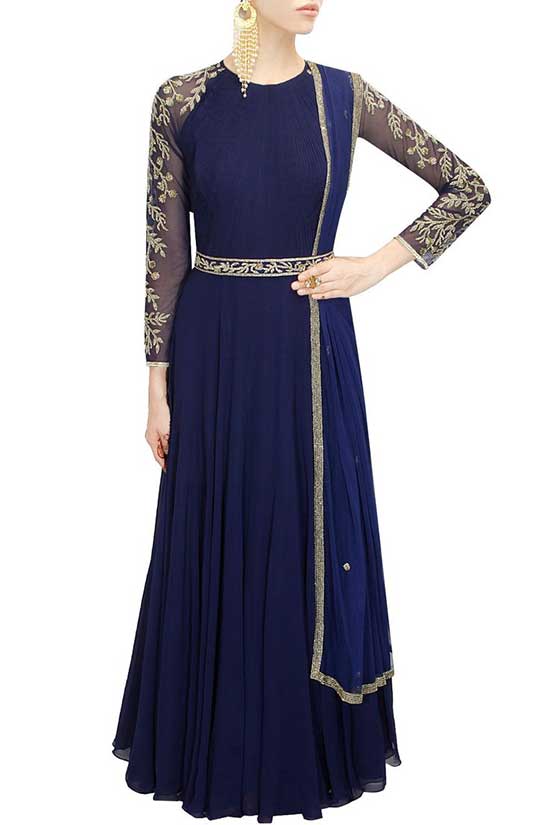 Blue Anarkali Dress With Belt
