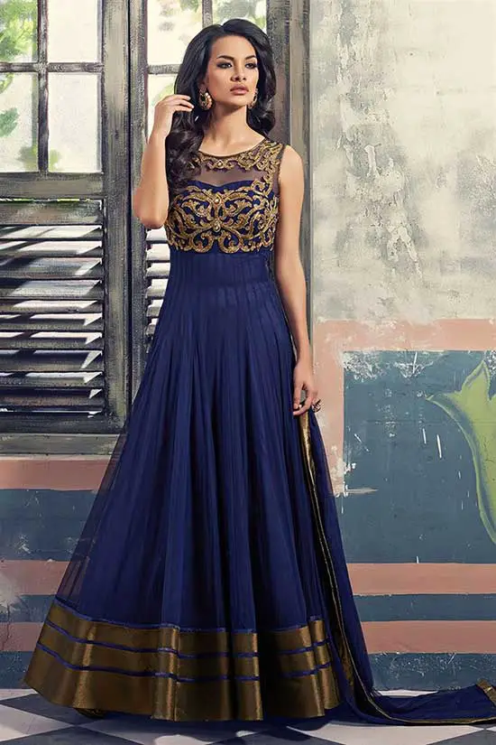 Blue Georgette Half Panel Anarkali Bridal Salwar Kameez