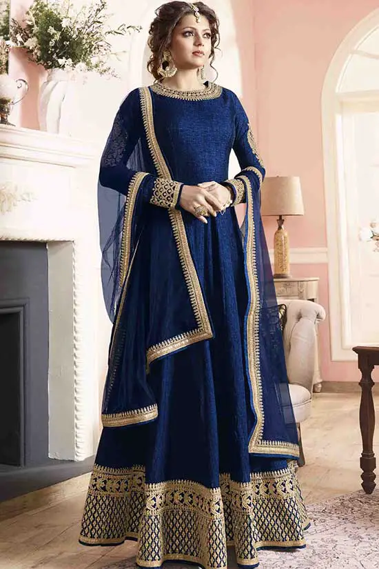 Blue Slik Flore length anarkali