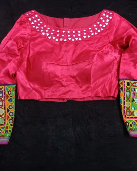 Boat Neck Blouse With Mirror Work