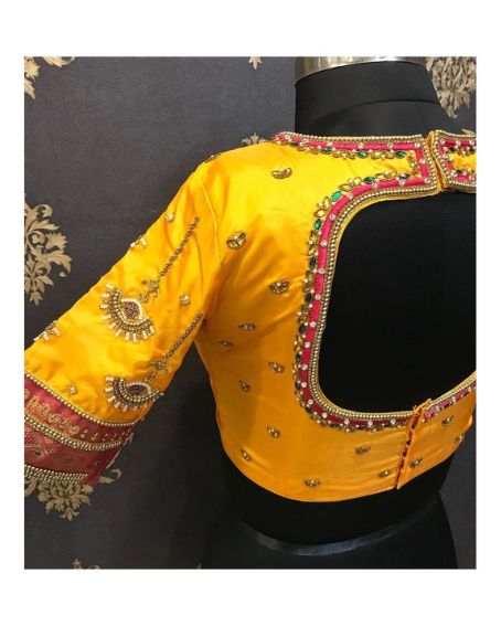 Boat Neck Blouse design with Stone Embellishment at Back