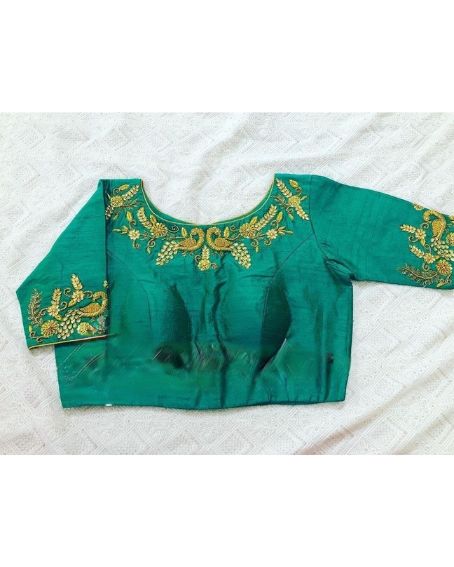 Boat Neck Silk Blouse Design with Maggam Work