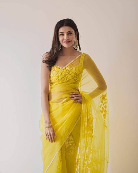 Bright Lemon Yellow Netted Saree With Blouse