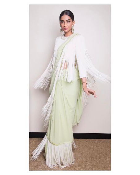 Dazzling Sonam Kapoor In Light Green Fancy Saree