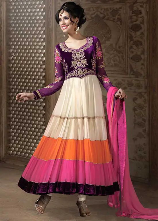 Faux-Georgette-Horizontal-Layer-Anarkali-Style-Suit-with-Dupatta