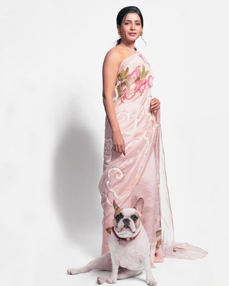 Glamorous Samantha In Pink Chiffon Saree