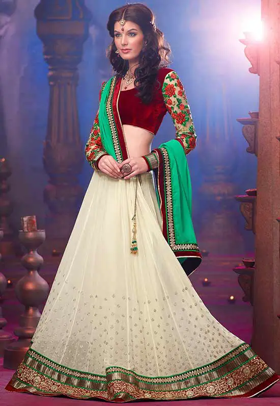 Heart Beats Georgette Cream Lehenga Choli