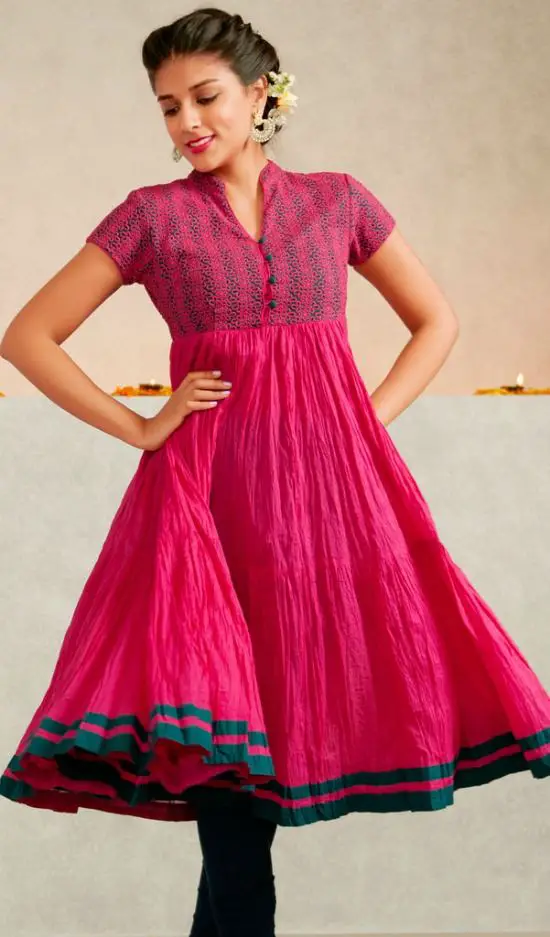 Embroidered Flared Crush Kurti