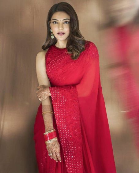Kajol Agarwal In Flawless Red Saree With Blouse