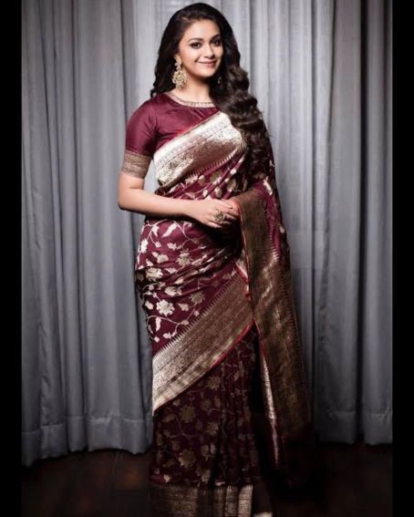 Keerthi In Heavy Kanchipuram Silk Saree With Closed Neck Blouse