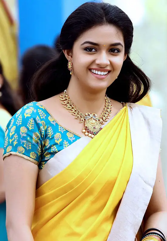 Keerthy-Suresh-in-Yellow Net Saree