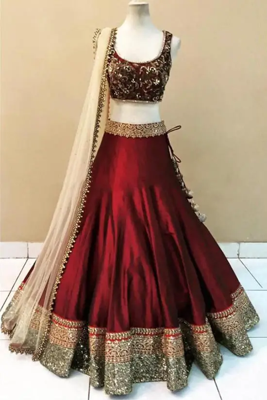 Maroon Tapeta Designer Lehenga With Net Choli