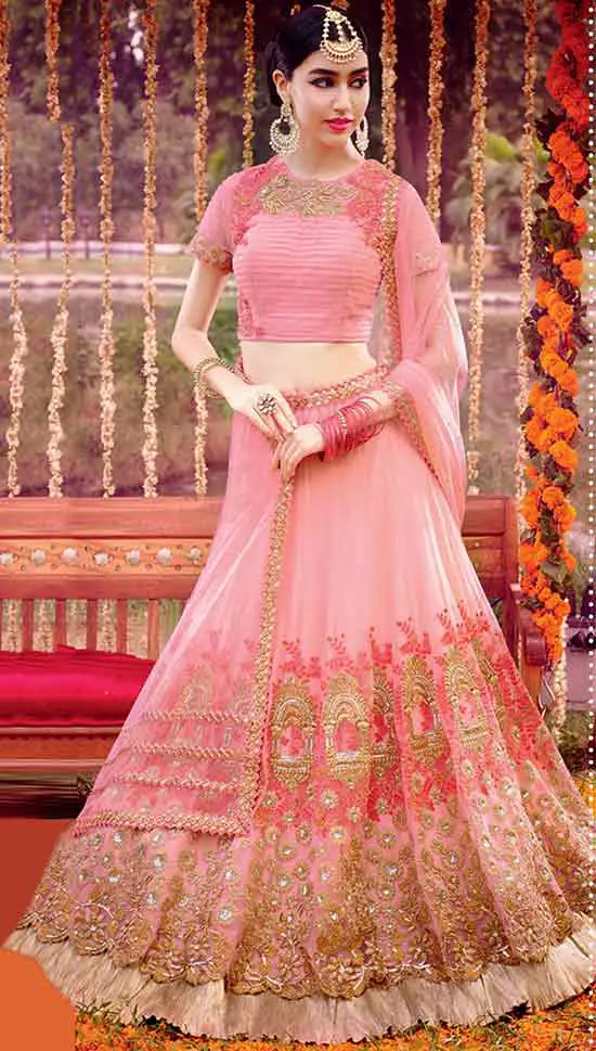 Net Semi Stitched Lehenga Choli In Baby Pink Colour