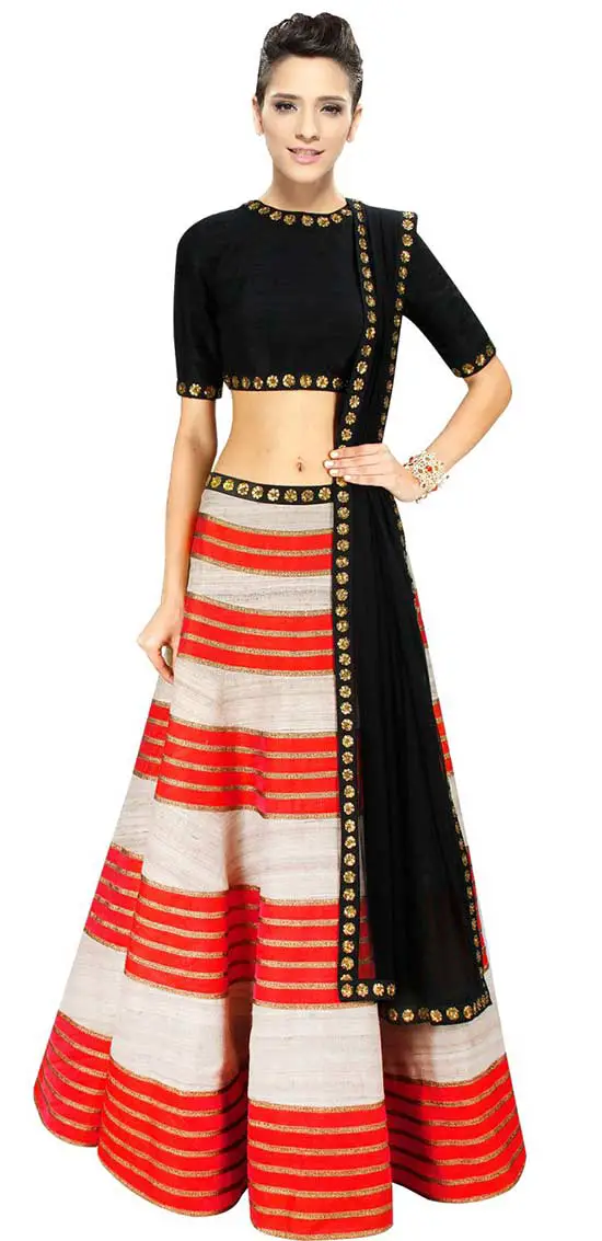 orange and black combination lehenga