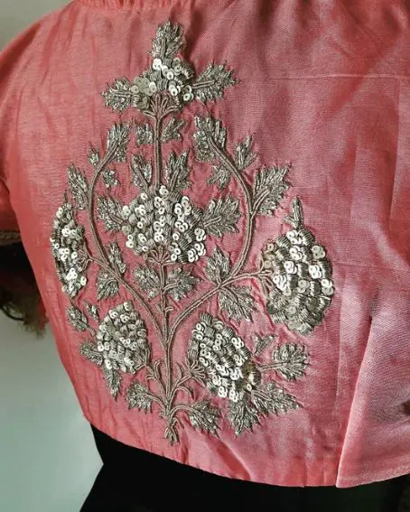 Peach Pink Zardozi Embroidery Designs Blouse