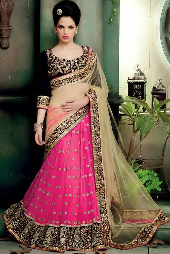 Pink & Beige Zari buttis With resham embroidery Lehenga
