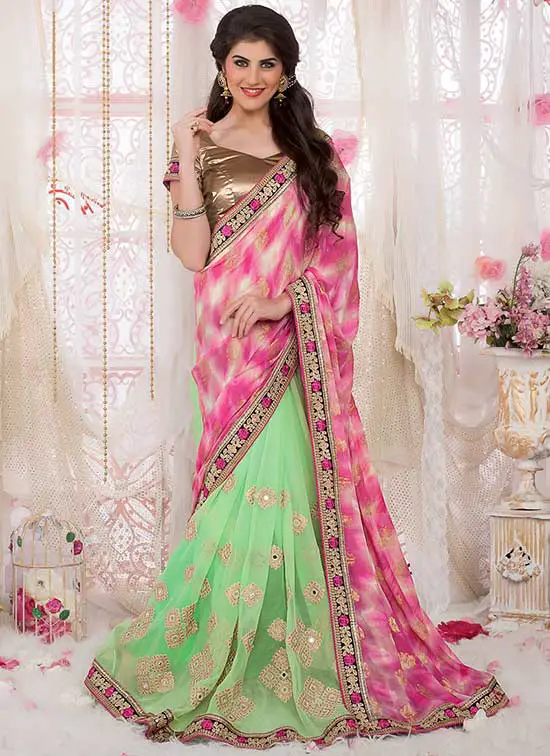 Pink Georgette Saree with Embroidery Work