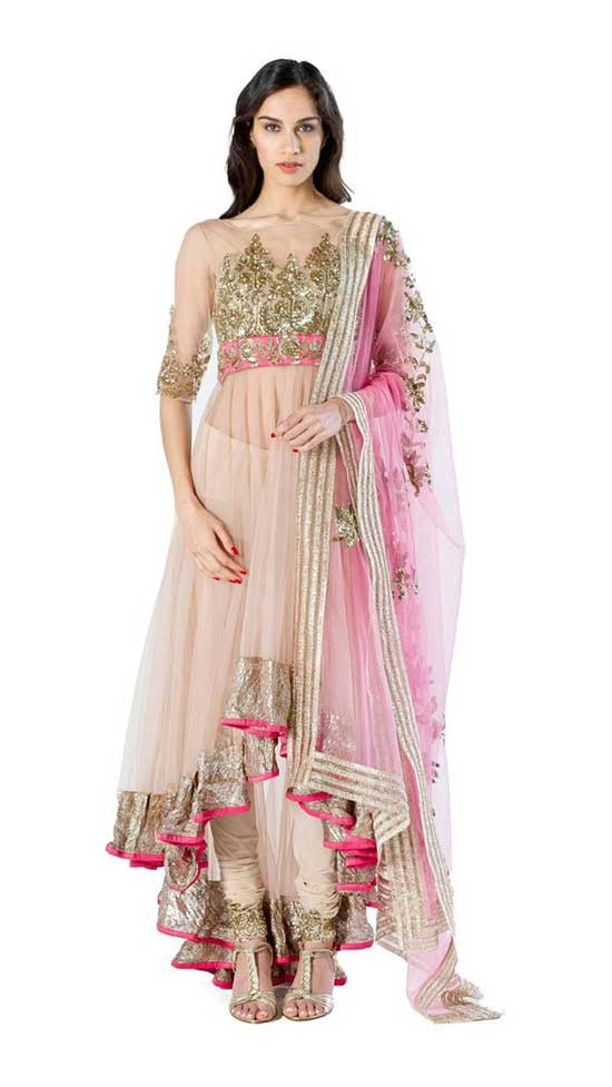 Pink Neted Tail Cut Anarkali Suite