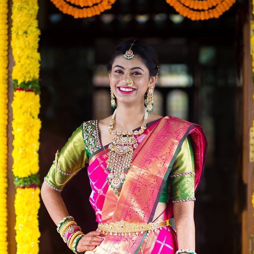 Pink and Gold Kanchipuram Silk Pattu Saree