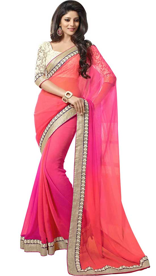 Pink embroidered Multicoloured Georgette saree with blouse