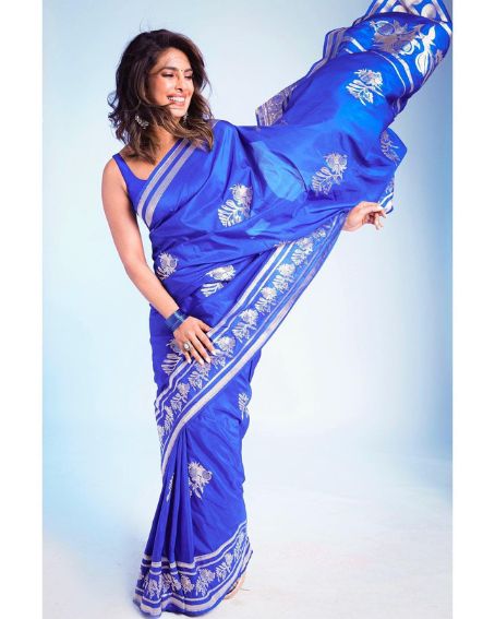 Priyanka Chopra In Blue Transparent Saree