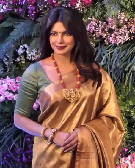 Priyanka Chopra In Golden Jute Silk Saree