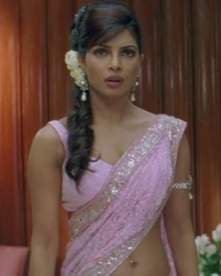 Priyanka Chopra In Pink Silver Border Saree With Sleeveless Blouse