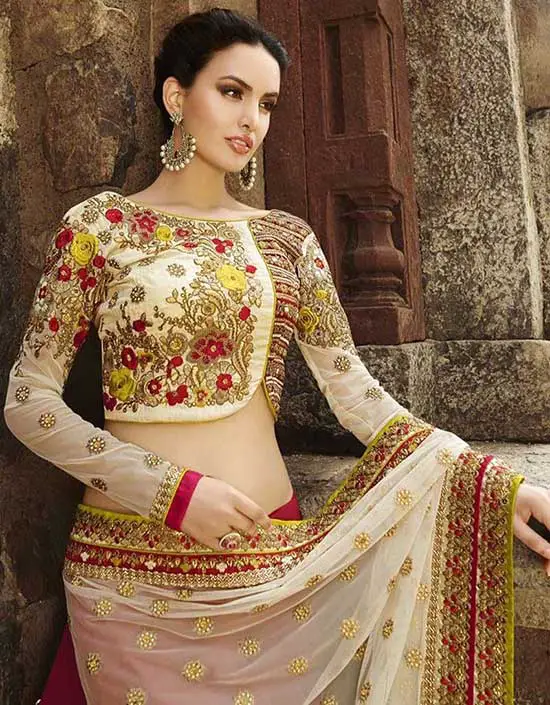Red with Cream Color Heavy Embroidered Designer Saree