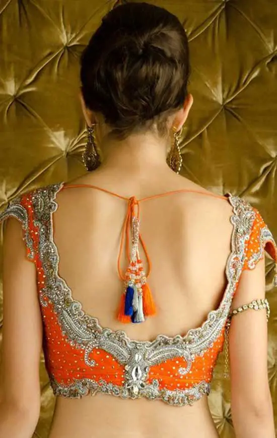 Sequined Orange back blouse design