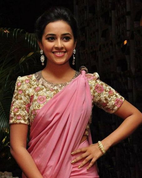 Sri Divya In Plain Saree With Heavy Work Blouse