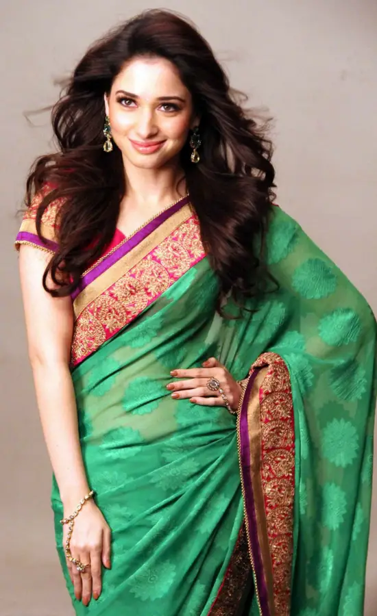 Tamanna Bhatia In Green Saree With Embroidery Lace