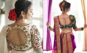 15 Different Embroidery Blouse Designs for Back Neck Blouses