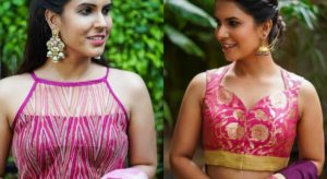 Trendy celebrity pink blouse designs