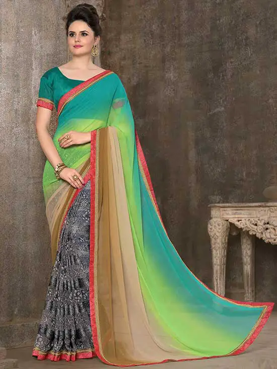 dignified print work multi colour printed saree