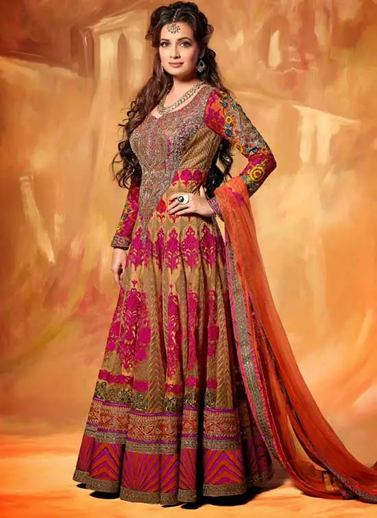 diya mirza in multicolored party wear anarkali suit