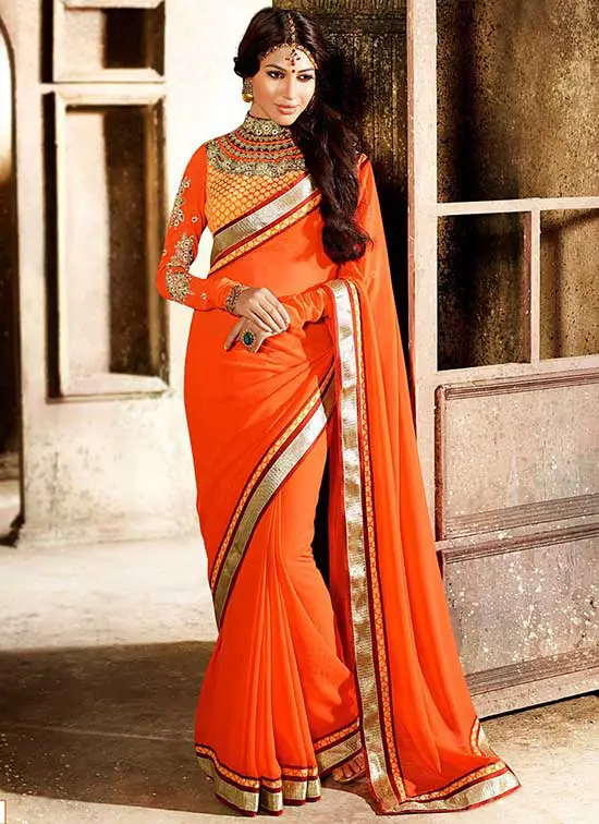 girlish orange georgette saree