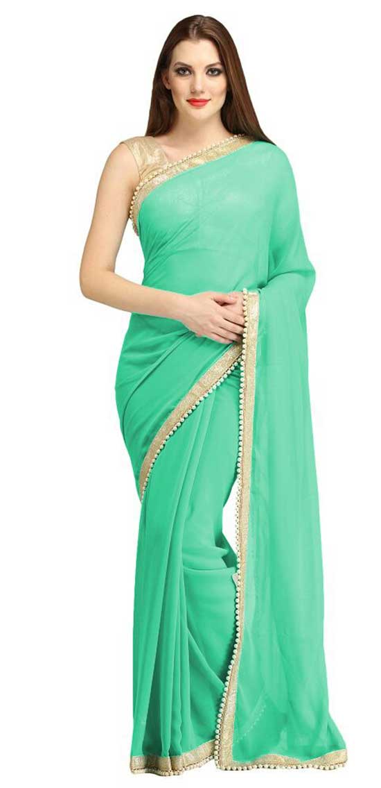 lime turquoise faux georgette saree