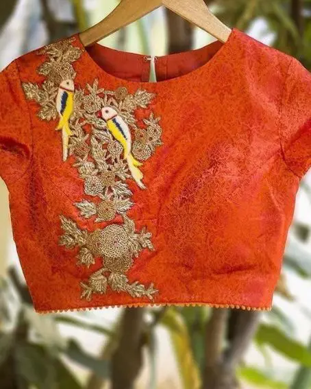 Simple Threading Work Designer Orange Color Blouse