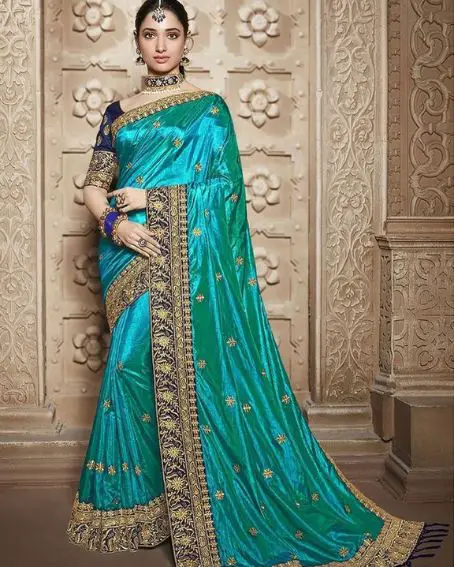 Gorgeous Banglori Silk Glossy Green Saree With Blouse