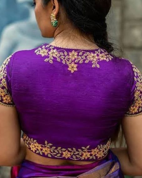 Purple Color Simple And Fancy Threading Work Back Neck Design